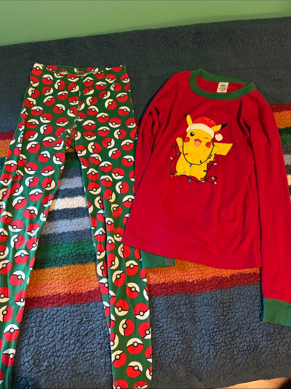 Hanna Andersson Red and Green Pikachu Holiday Pajama Set